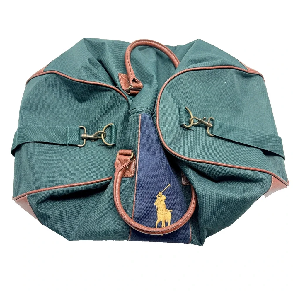 Polo Ralph Lauren Duffle Bag Blue Green Canvas Overnight Carryon Travel Bag